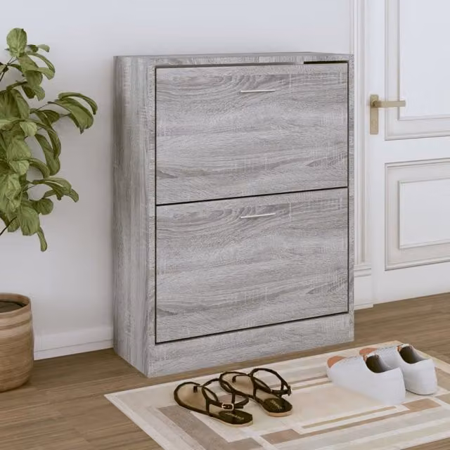 Berkfield Home Modern Grey Shoe Cabinet with Tilting Compartments, W: 63 cm, D: 24 cm, H: 81 cm