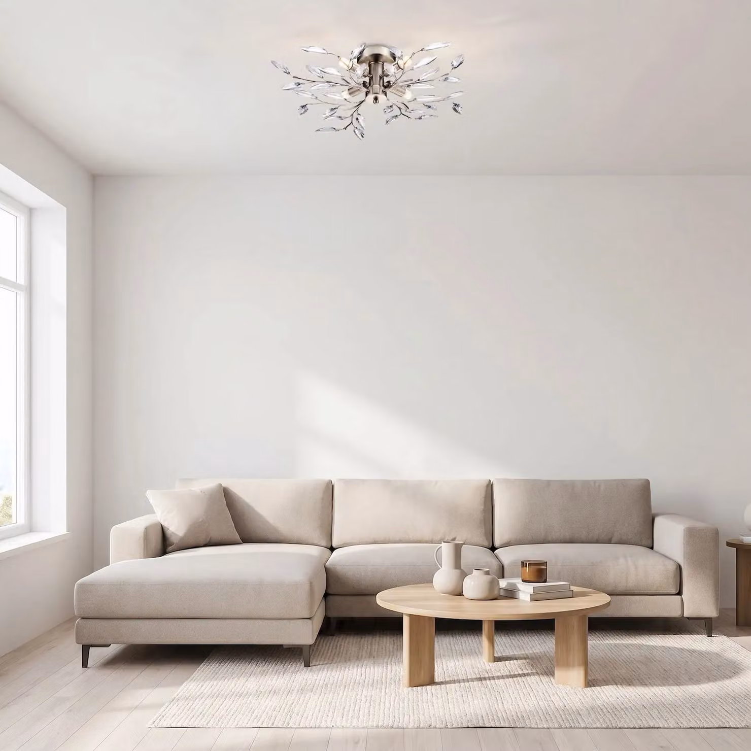 Happy Homewares Modern Birch 4 Bulb Ceiling Light in Silver and White with Acrylic Leaves – 2