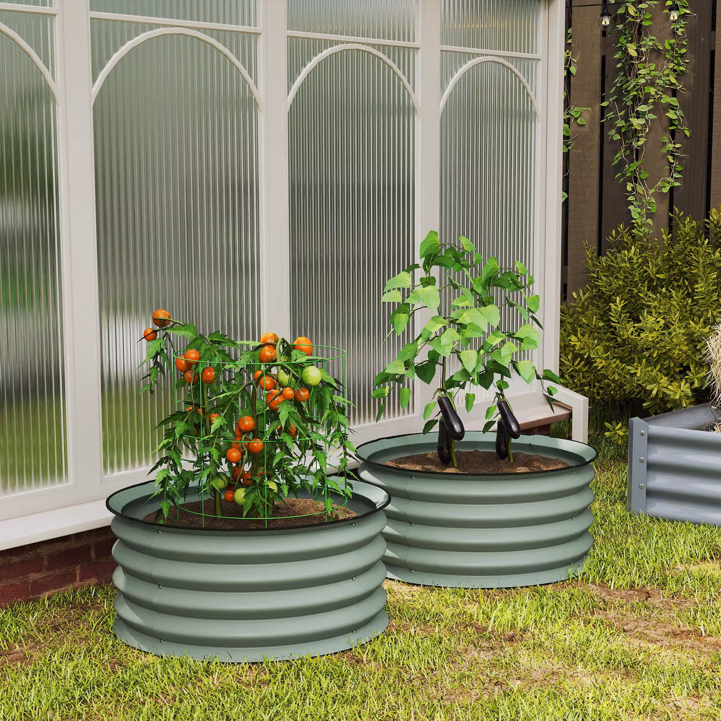 Outsunny Set of 2 Green Metal Raised Garden Bed Planter Boxes with Safety Edging – 6