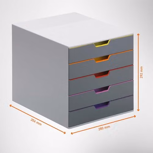 VARICOLOR 5 Drawer Document Box and A4 Paper Storage Organiser in Grey and Multicolour – 2