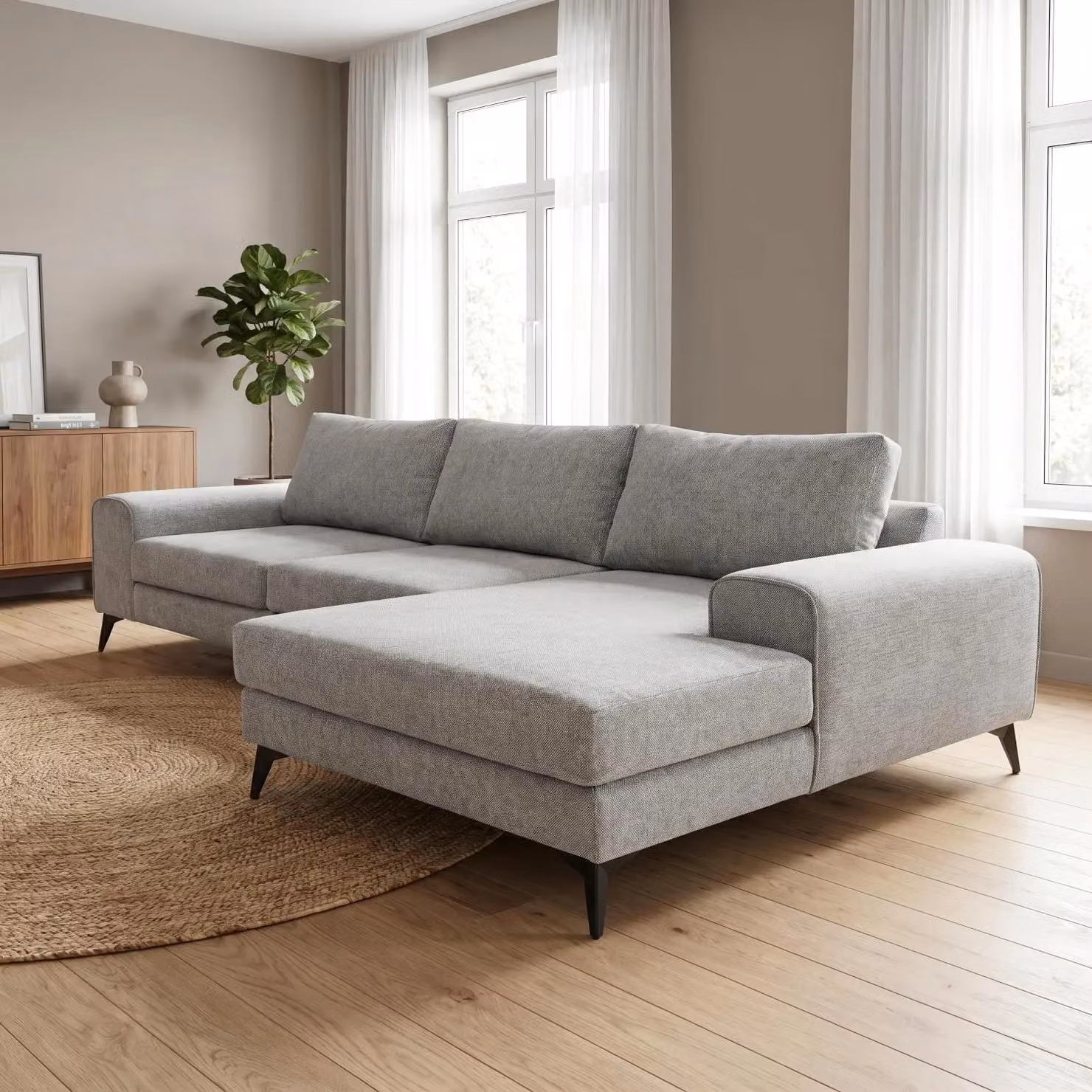 Abakus Direct Venice Right-Facing L-Shape Corner Sofa in Grey Fabric with Deep Seats and Scatter Cushions – 4