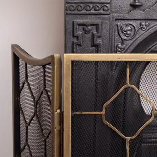 Melody Maison Antique Gold Geometric Metal Fire Screen, H 106 cm x W 62.5 cm – 2