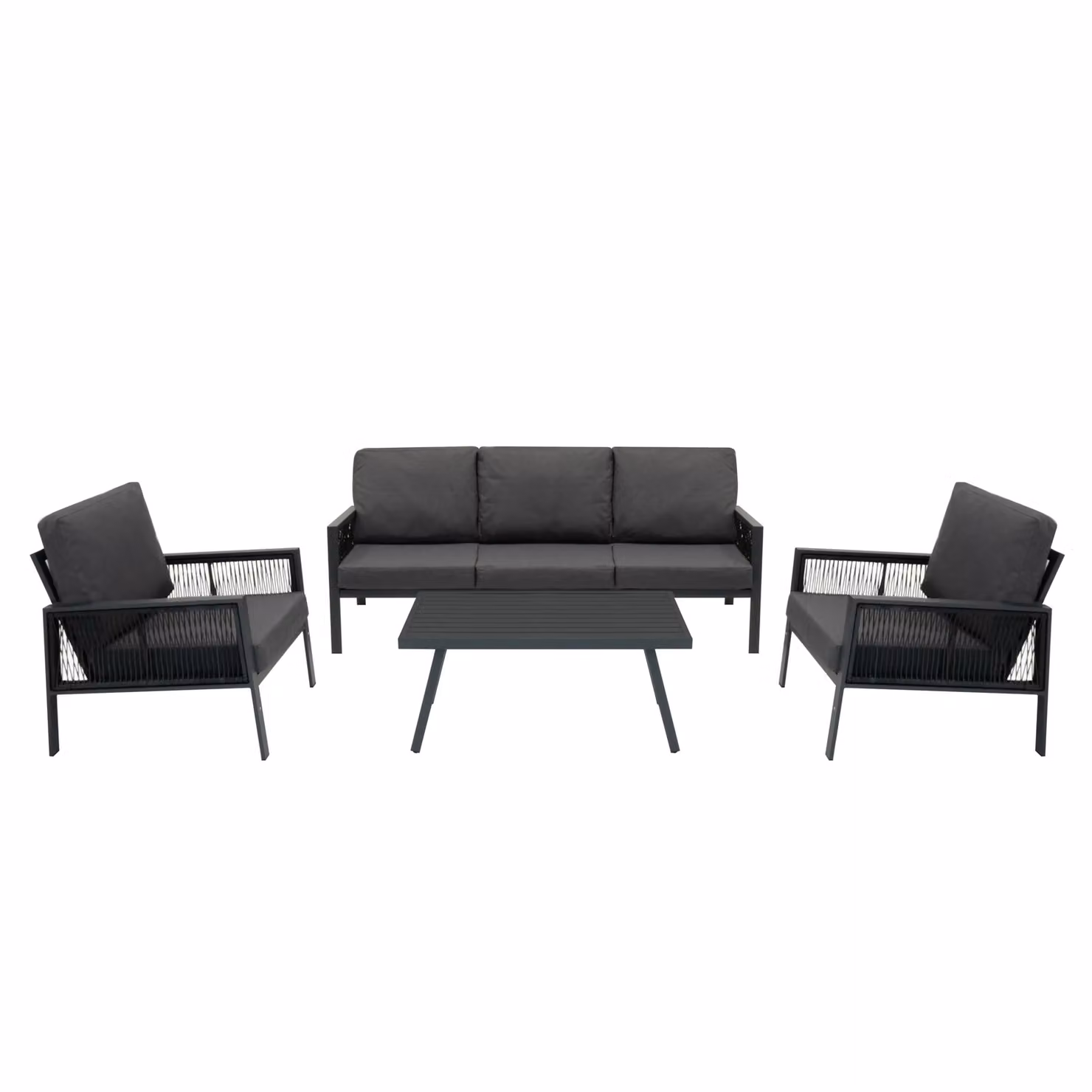 Monstershop 4 Piece Aluminium Sofa Set with Black Rattan Storage Box in Anthracite Grey – 2