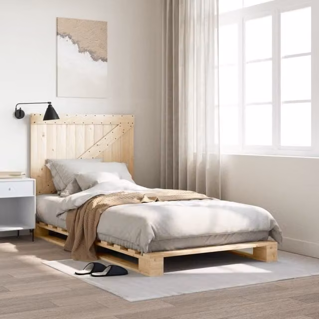 Berkfield Home Solid Wood Pine Bed Frame with Headboard in Brown, W/D/H: 100 x 200 cm – 1