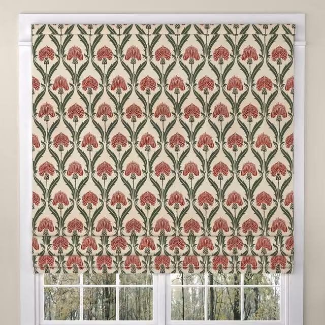 ANTE DECOR Highland Thistle Made To Measure Roman Blind in Cream and Red Floral Blackout Textile