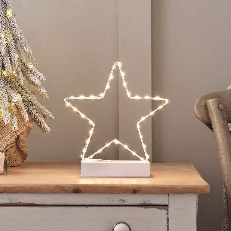 Lights4fun White Star Indoor Table Light with 36 Warm White LEDs, H 22 cm x W 20 cm x D 5.5 cm