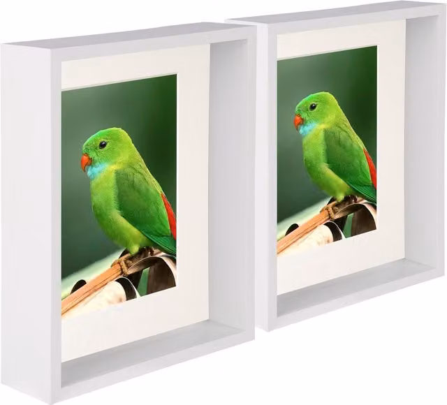 Nicola Spring Pack of 2 Rectangular 3D Deep Box Photo Frames in White and Ivory with 5 x 7 inch Mount, W/H: 25.4 x 20.32 cm