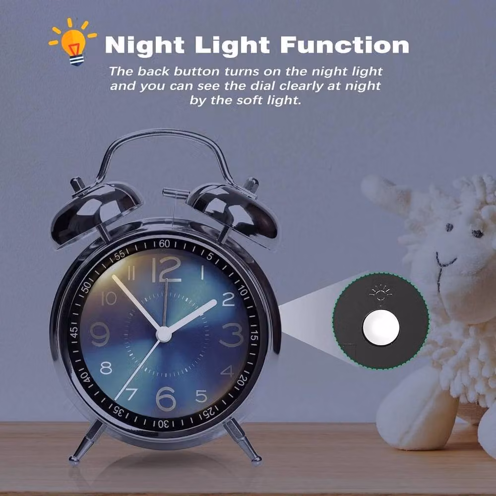 PAWNORA Super Loud Double Bell Alarm Clock in Silver – 5