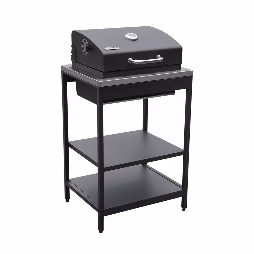 sweeek Black Charcoal Barbecue Grill with Stainless Steel Shelves and Thermometer – 2