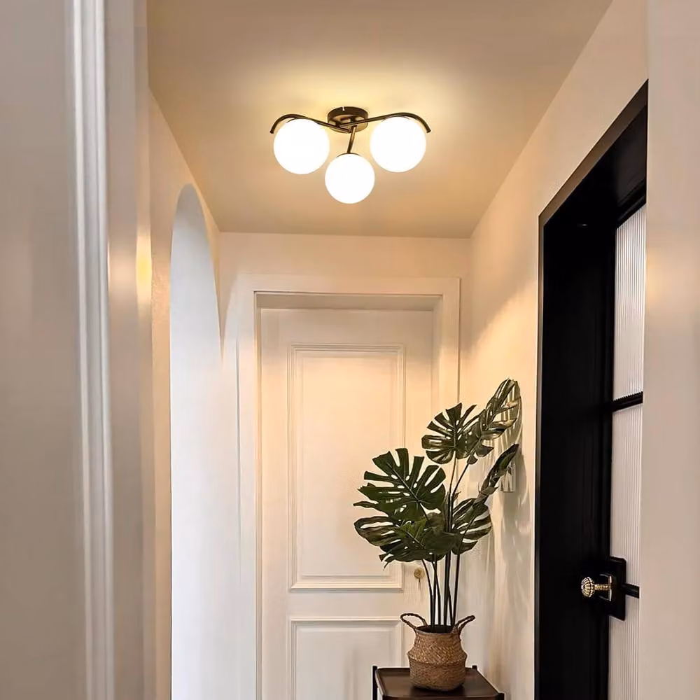 Goeco Modern Ceiling Light with White Glass Globe and Black Metal Frame, E27 Socket – 4