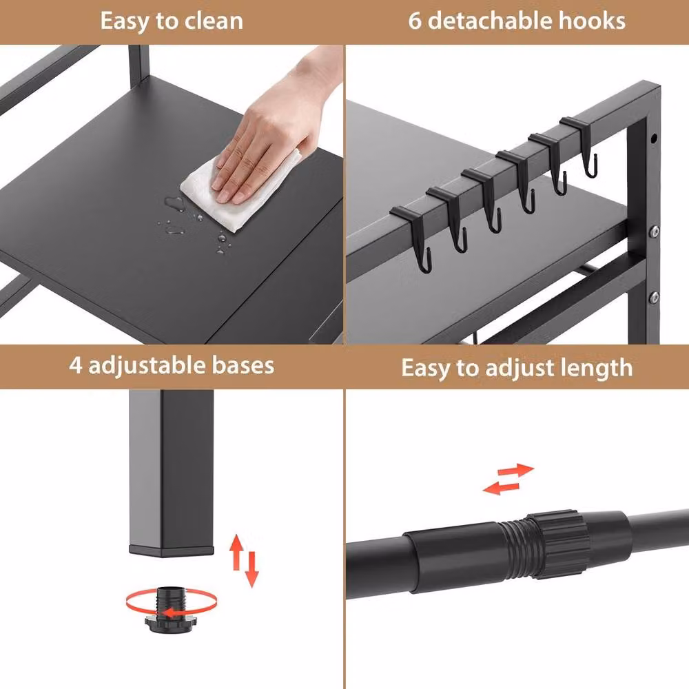FLAVORA Black 2-Tier Adjustable and Extendable Metal Microwave Oven Rack – 3