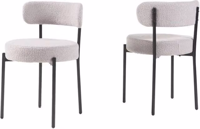 FORGEVIO Set of 2 Modern White Bouclé Dining Chairs with Matt Metal Legs
