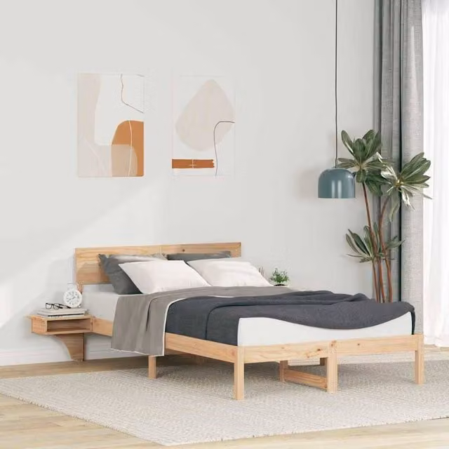 Berkfield Home Solid Pine Wood Bed Frame with Headboard in Brown, W/D/H: 140 x 200 cm