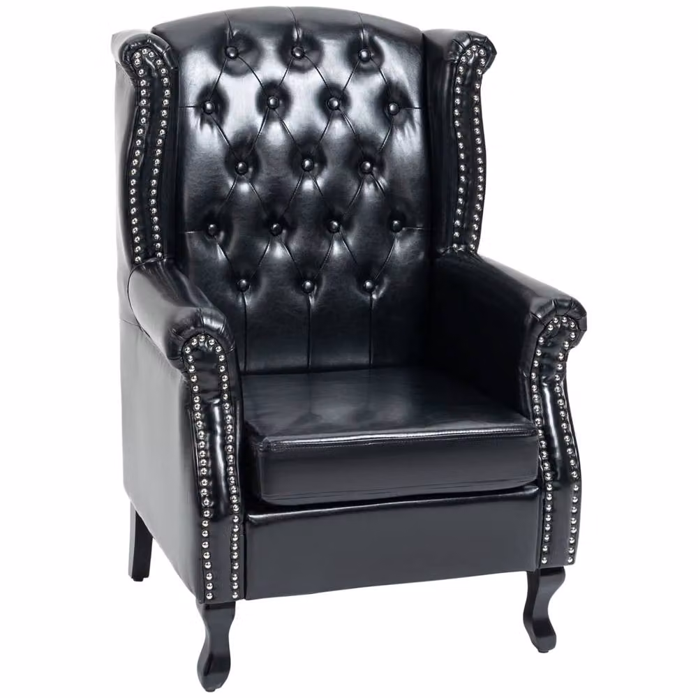 Wyld Haus Nana Bafa Black Synthetic Leather Wingback Chesterfield Accent Chair with Solid Wood Frame – 2