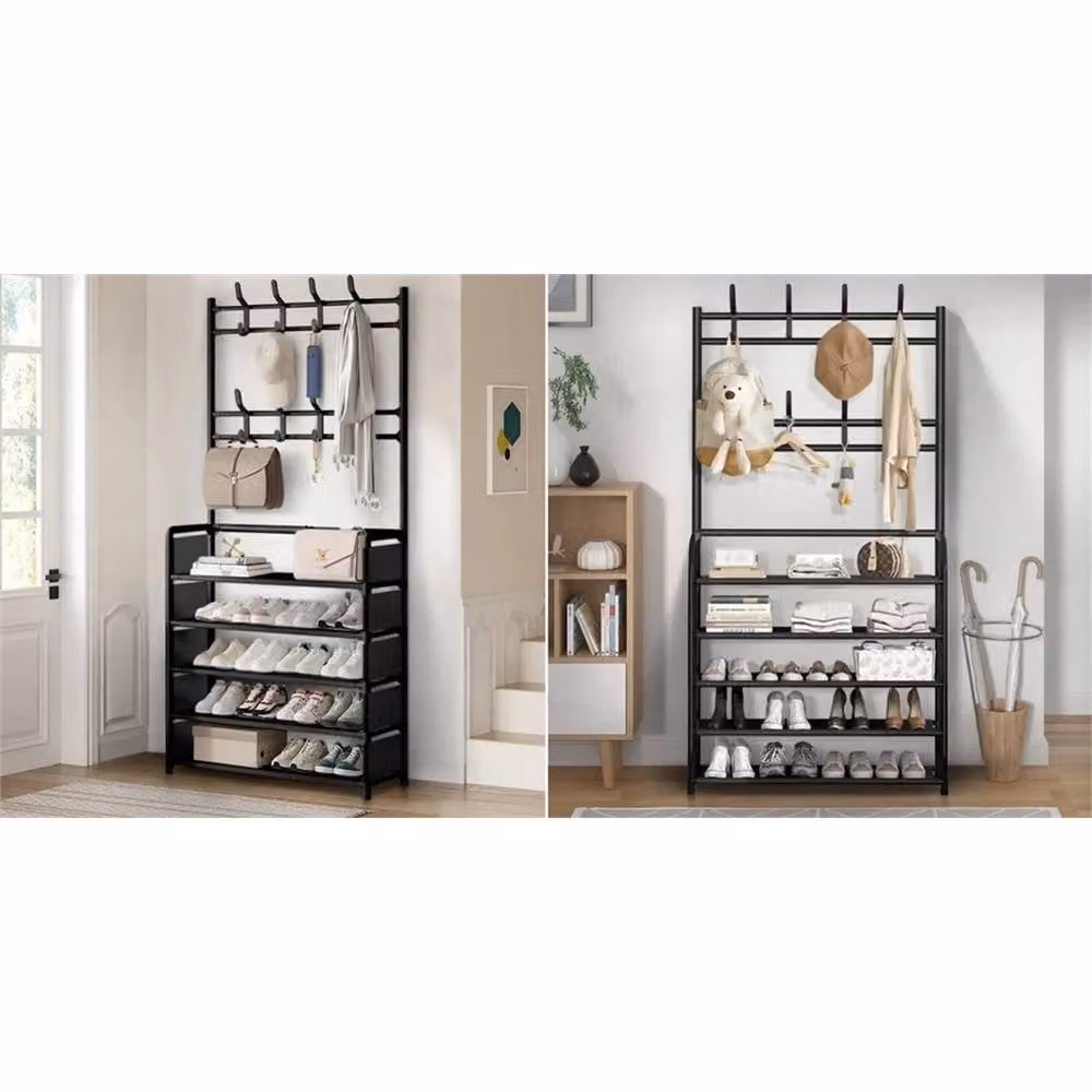 Nordara 5-Tier Large Shoe Rack and Coat Hanger Organizer in Matt Black – 4