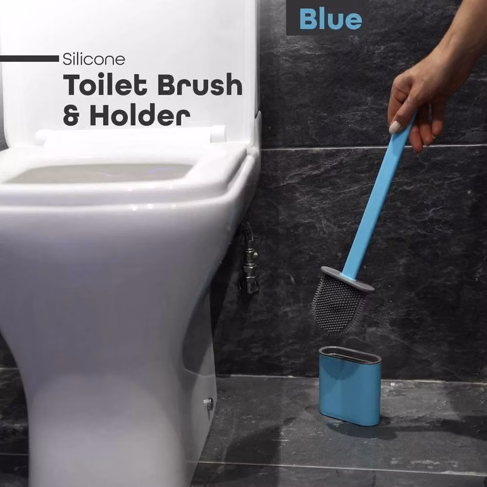 KORVIXA Blue Freestanding Toilet Brush and Holder Set with Silicone and Plastic Brush – 2