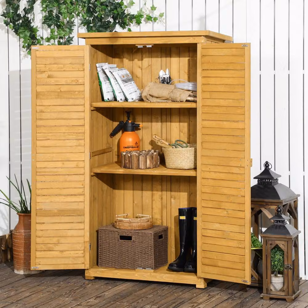 STILVORA Rustic Natural Wood Garden Storage Cabinet with Roll Shutter Doors and Internal Shelves – 2