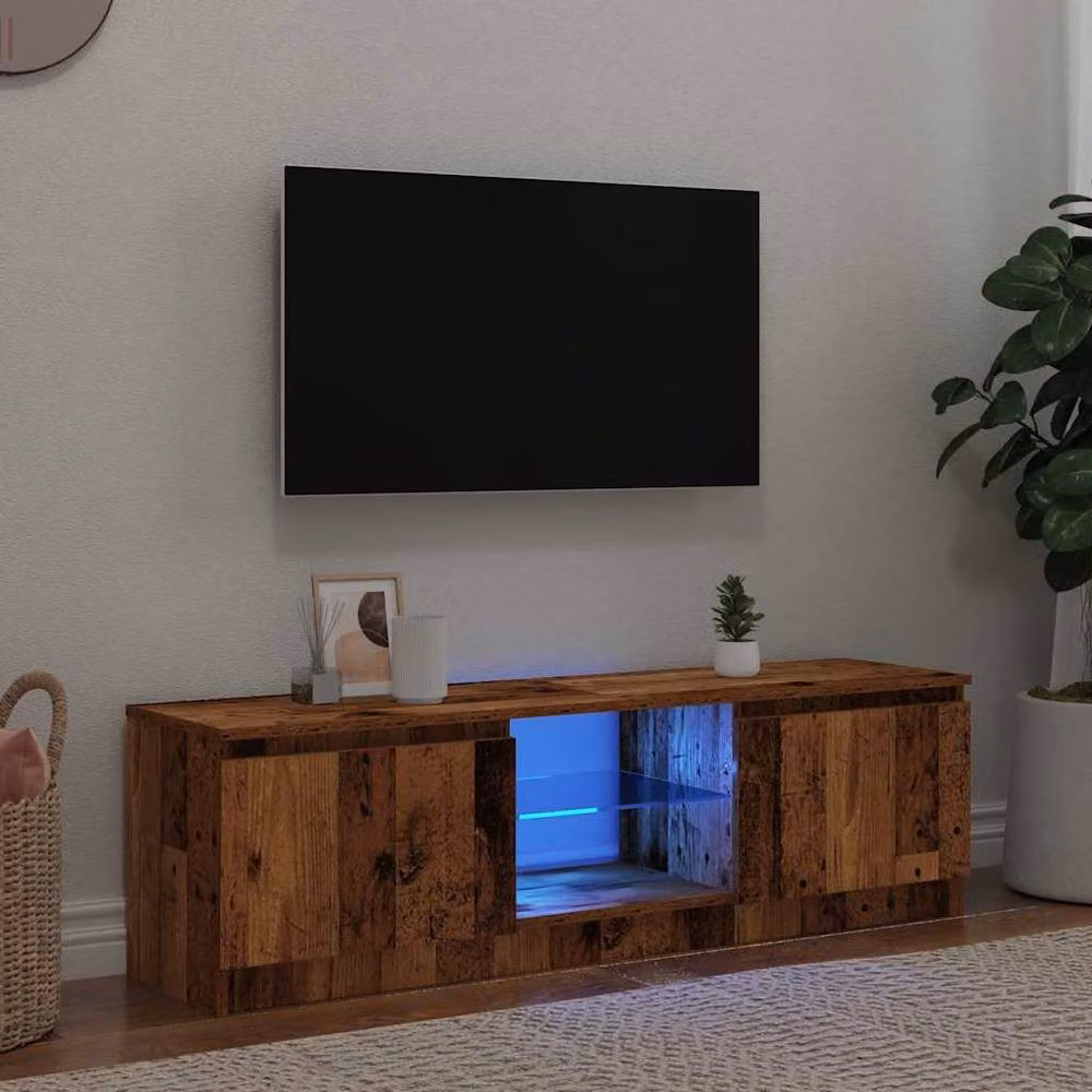 Berkfield Home Modern TV Cabinet with LED Lights in Old Wood Brown, W/D/H: 120 x 30 x 36 cm – 2