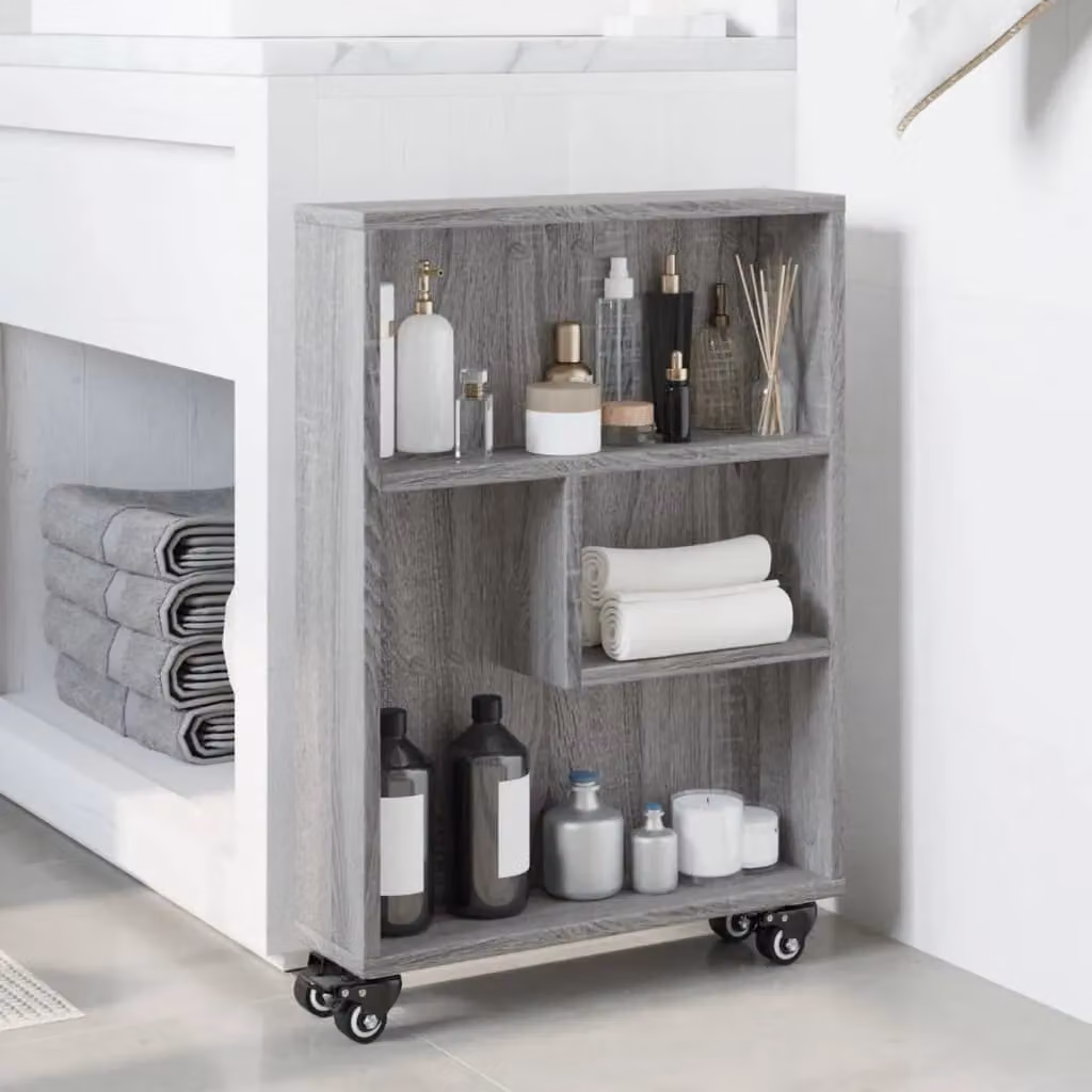 Berkfield Home Narrow Storage Trolley in Grey Sonoma, W: 48 cm, D: 13 cm, H: 68 cm – 3