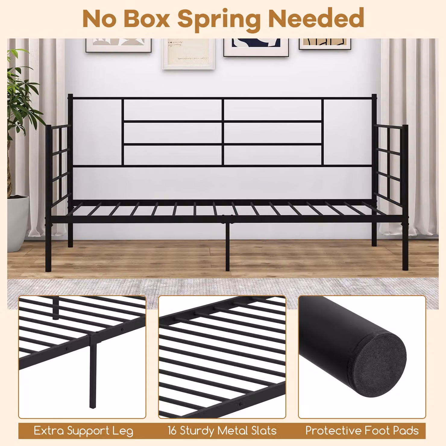 Costway Single Metal Sofa Bed and Daybed with Arms and Back in Black, W/D/H: 90 x 200 cm – 3