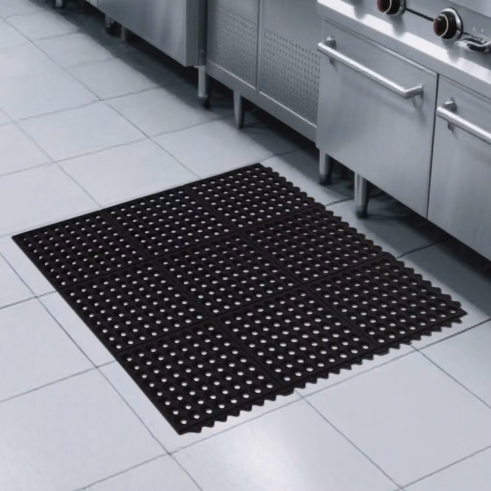 VOGREX Heavy Duty Rubber Anti Slip Entrance Mat in Black, W/D/H: 90 x 90 x 1 cm – 4