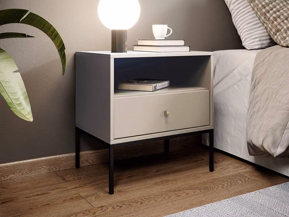 Vente-unique Bogdan Bedside Table with 1 Drawer and 1 Compartment, Beige and Gold, W/D/H: 39 x 54 x 56 cm – 3