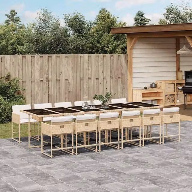 Berkfield Home Modern Polyrattan Garden Dining Set with Glass Top in Beige, White and Black – 1