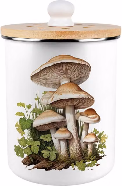 Purely Home Forest Mushrooms Metal Kitchen Compost Bin with Flip Lid, Brown, 2 l