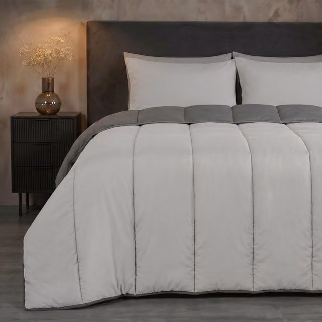 OHS King Size 10.5 TOG Silver Quilted Duvet and Pillowcase Set with Hollow Fibre Filling – 1