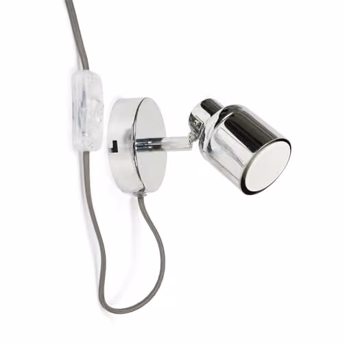 ValueLights Benton Adjustable Single Plug-in Wall Spotlight in Chrome Silver with GU10 Bulb Replacement – 1