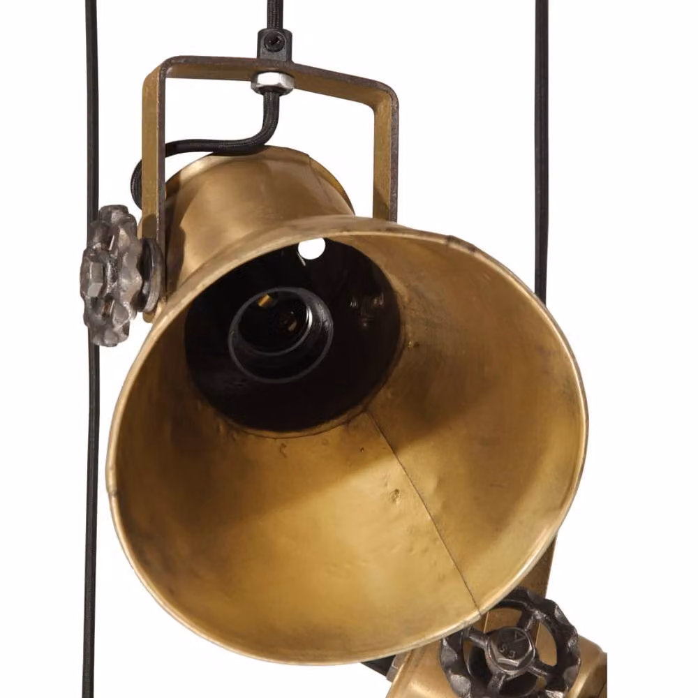 Berkfield Home Industrial Hanging Lamp in Antique Brass and Brown, W/D/H: 30 x 30 x 100 cm, E27 – 2