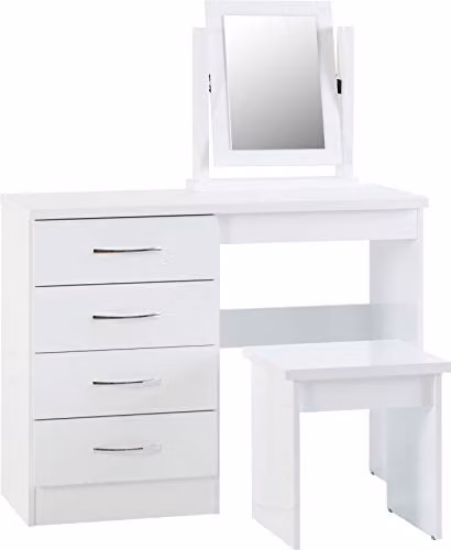 Seconique Nevada 4 Drawer Dressing Table and Stool Set in White Gloss