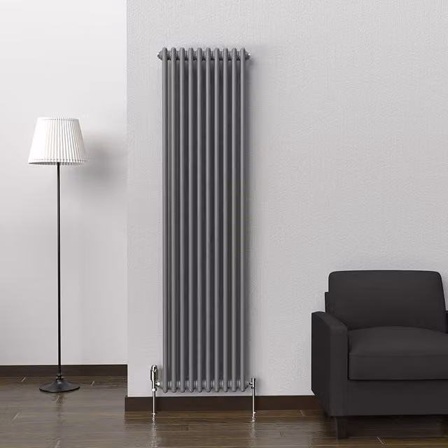 Lux Heat Anthracite Grey Vertical 2 Column Traditional Steel Radiator, H: 180 cm, W: 47 cm