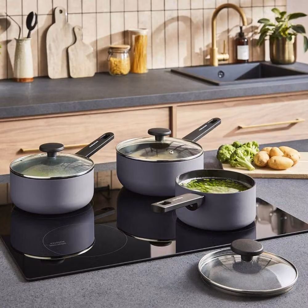 Morphy Richards 3-Piece Ceramic and Aluminium Saucepan Set, Grey – 6