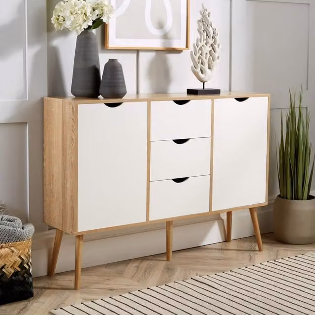 Home Source Boden 3 Drawer 2 Door Sideboard Unit in Sand – 1