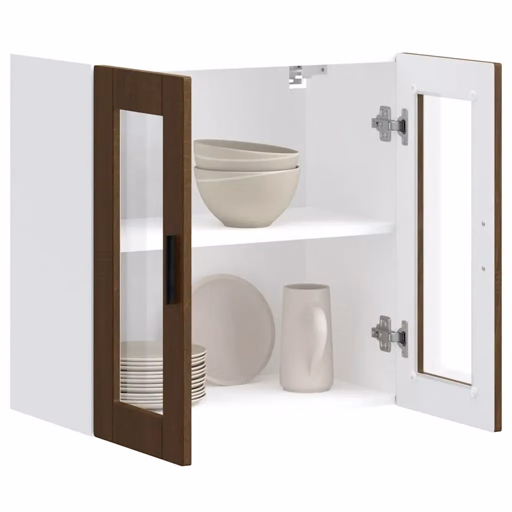 Berkfield Home Modern Kitchen Wall Cabinet with Glass Doors in Brown Oak – 3