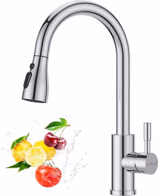 Appaso Single Lever Kitchen Sink Mixer Tap with Pull Out Sprayer in Gold and Silver