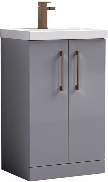 Balterley Modern Bathroom Vanity Unit with Basin and 2 Soft Close Doors, Satin Grey, Width: 50 cm