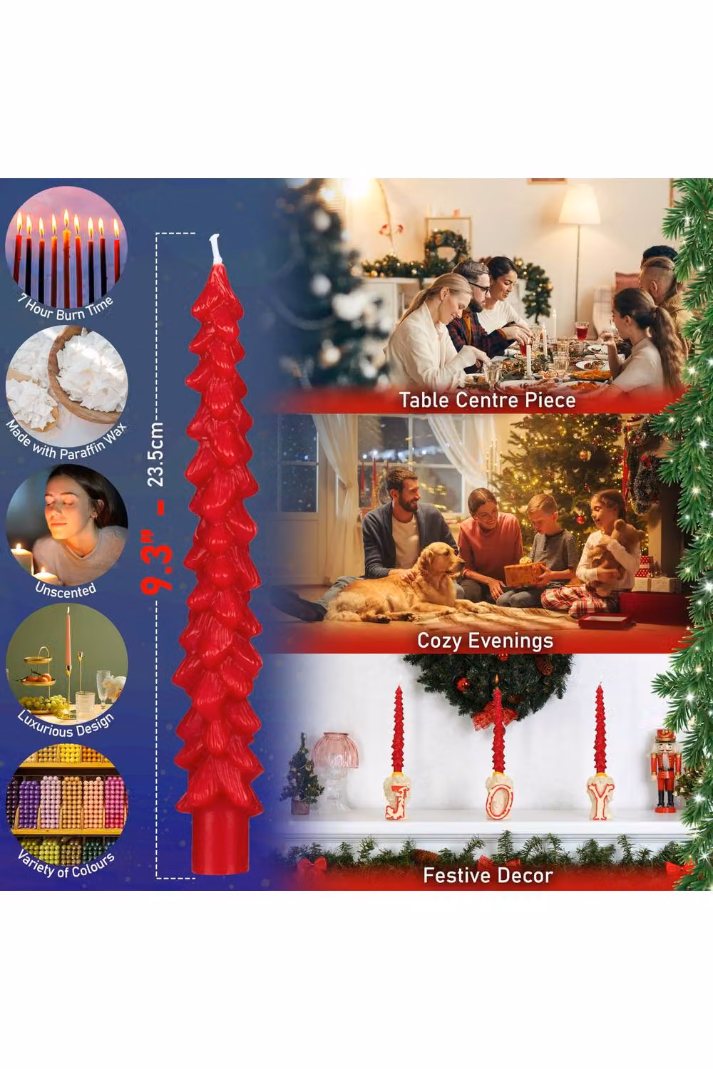 Deco Express Christmas Tree Dinner Candle Set of 6 in Red – 2
