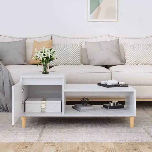Berkfield Home Modern High Gloss White Decorative Coffee Table, W: 100 cm, D: 50 cm, H: 45 cm