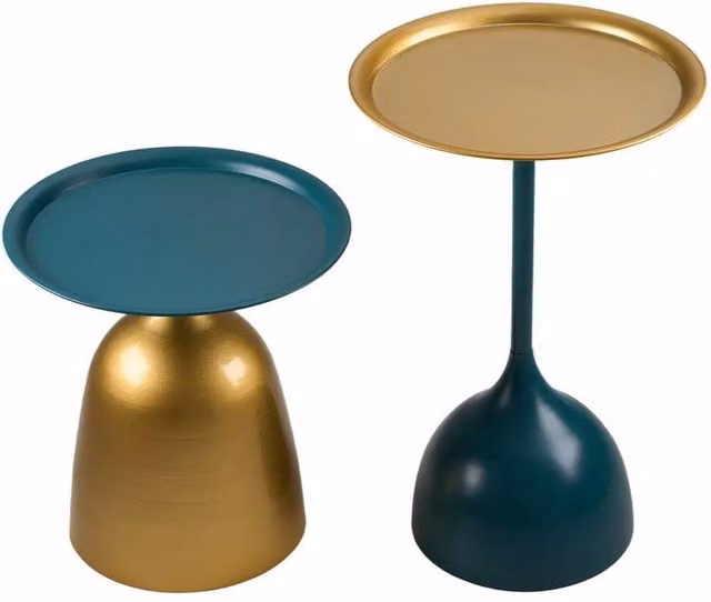 KORVIXA 2-Piece Set Round Matt Metal Nested Side Tables in Multicolour