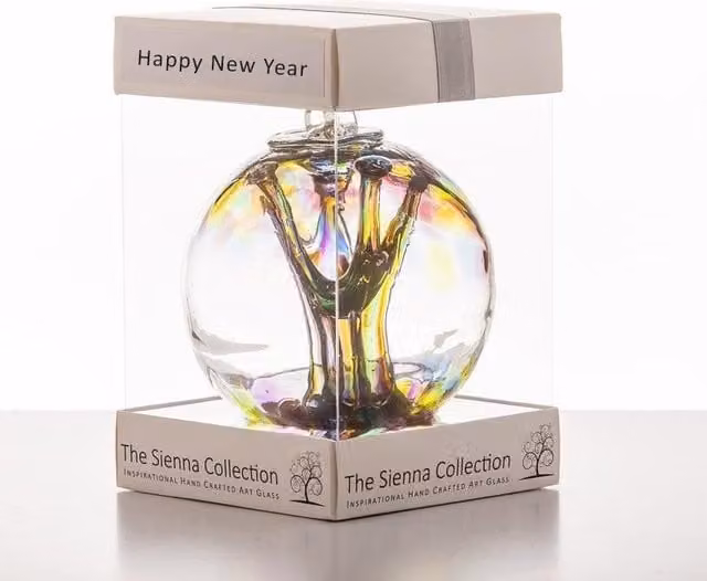 Sienna Glass Multicolour Happy New Year Spirit Ball Bauble, Diameter: 10 cm