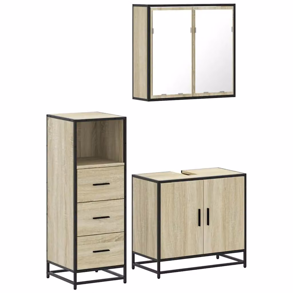 Berkfield Home 3 Piece Industrial Bathroom Furniture Set in Brown Sonoma Oak – 2
