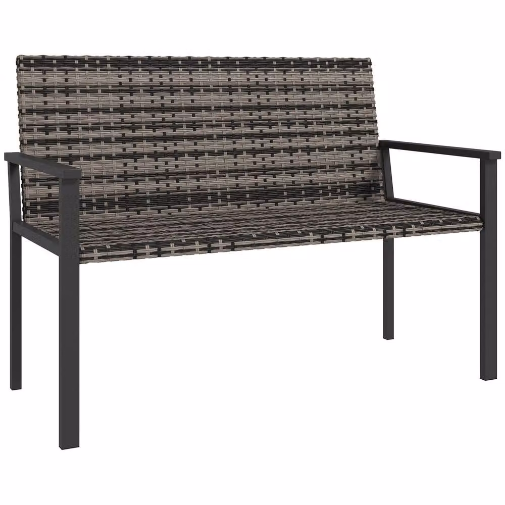 Wyld Haus Batare Grey 2 Seater Rattan Garden Bench with Armrests – 2