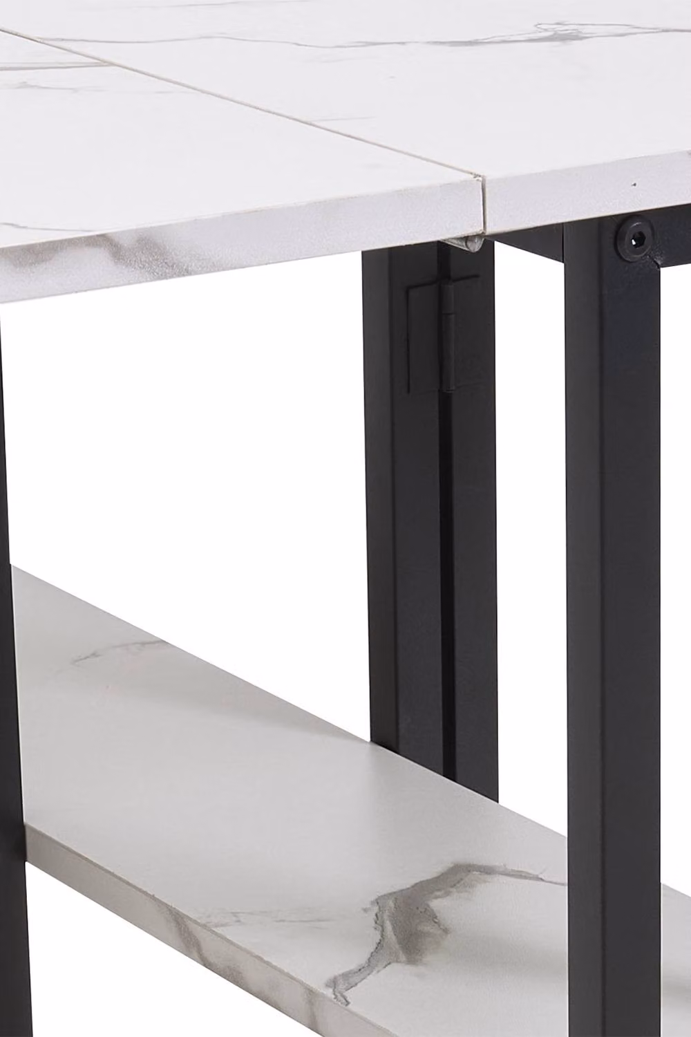 Living and Home Modern Rectangular Folding Dining Table with Castors and Storage Shelves in White and Black – 4