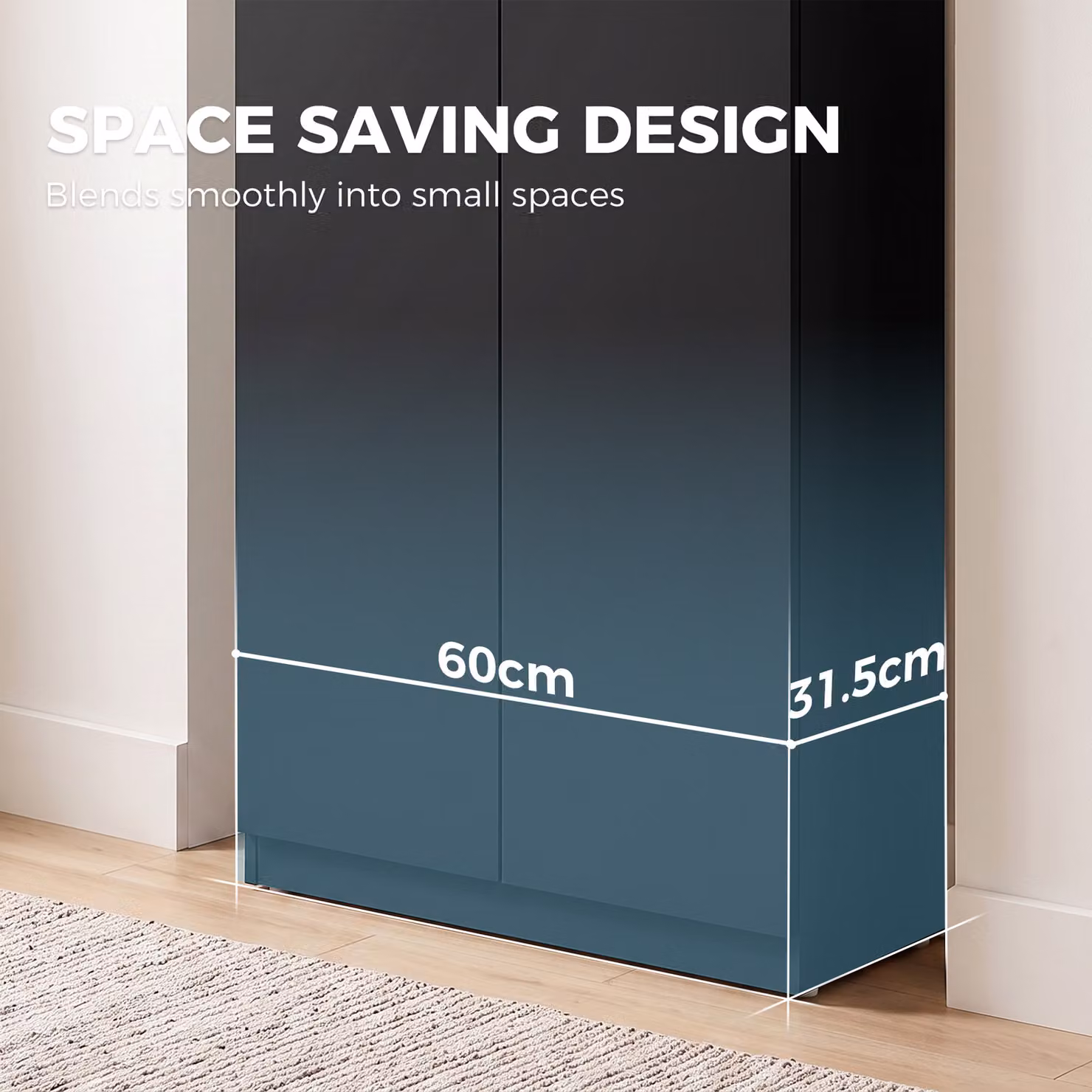 HOMCOM Black Modern Wooden Storage Cabinet with Soft-Close Hinged Doors, H 120 x W 60 x D 31.5 cm – 4