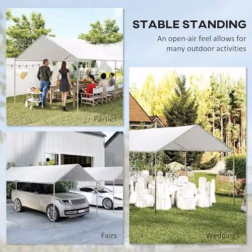 Outsunny White Galvanised Steel Gable Carport Garage Car Shelter – 6