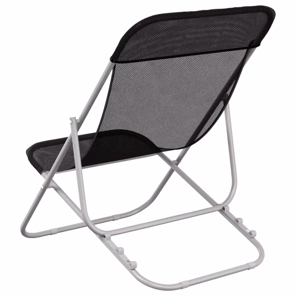 Berkfield Home Set of 2 Black Folding Beach Chairs with Textilene Fabric and Powder-coated Steel Frame – 4