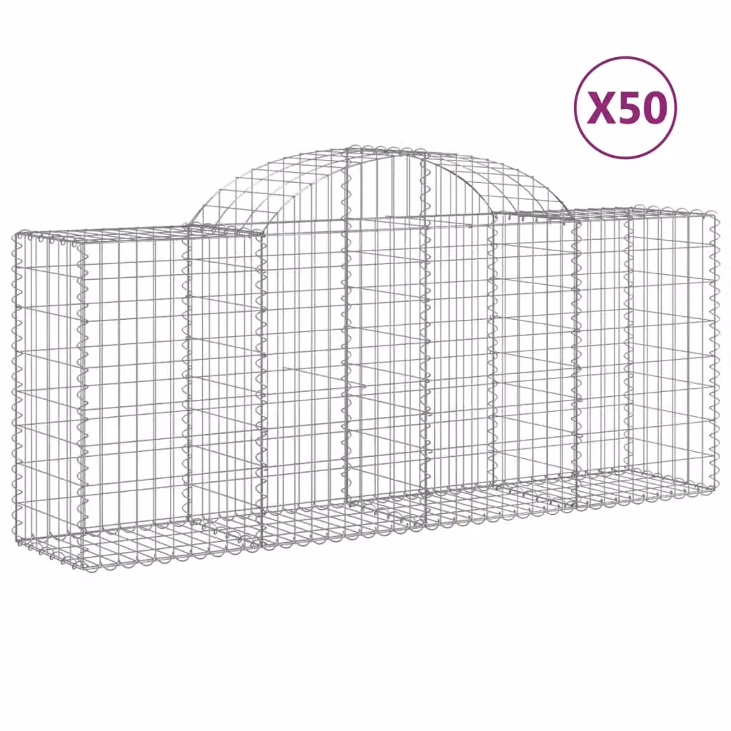 Berkfield Home Arched Gabion Baskets, 50 Pieces, Silver Galvanised Steel, W: 200 cm, D: 50 cm, H: 80/100 cm – 2