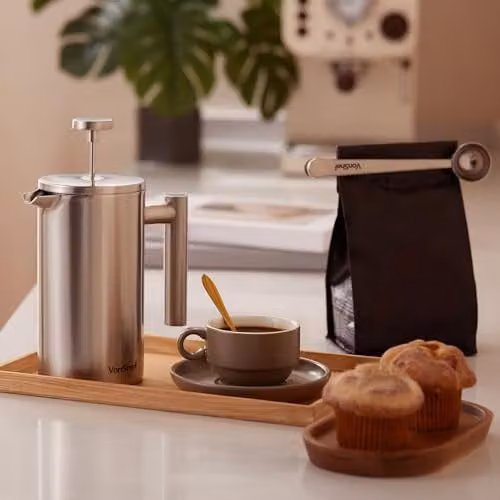 VonShef Double-Walled Stainless Steel Cafetiere with Measuring Spoon in Silver, 800ml – 7